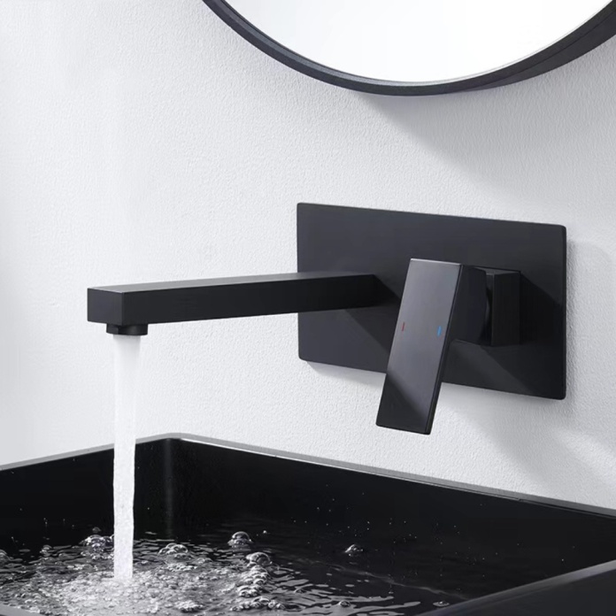 Product Lifestyle image of the Abacus Plan Matt Black Wall Mounted Basin Mixer